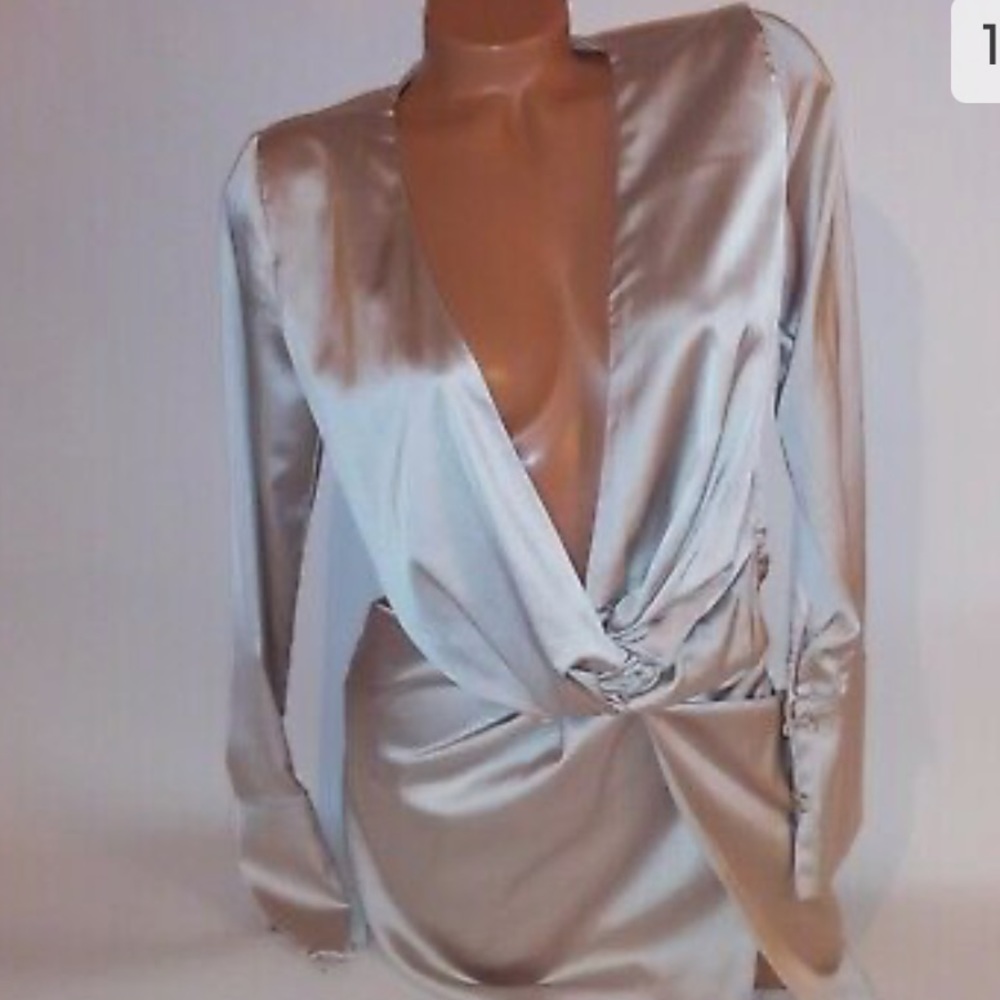 Cotton candy LA gold silky dress size large, long sleeves NWT